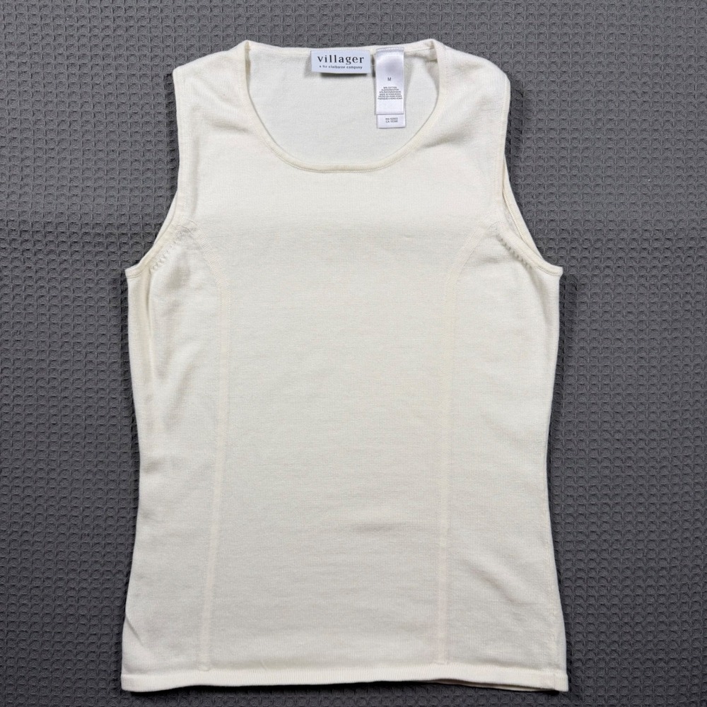 Villager Liz Claiborne Cream Knit Shell Tank Top Scoop Neck Sleeveless Medium